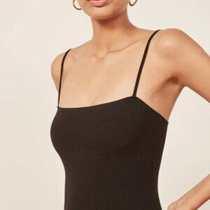 Reformation Ribbed Black Bodysuit